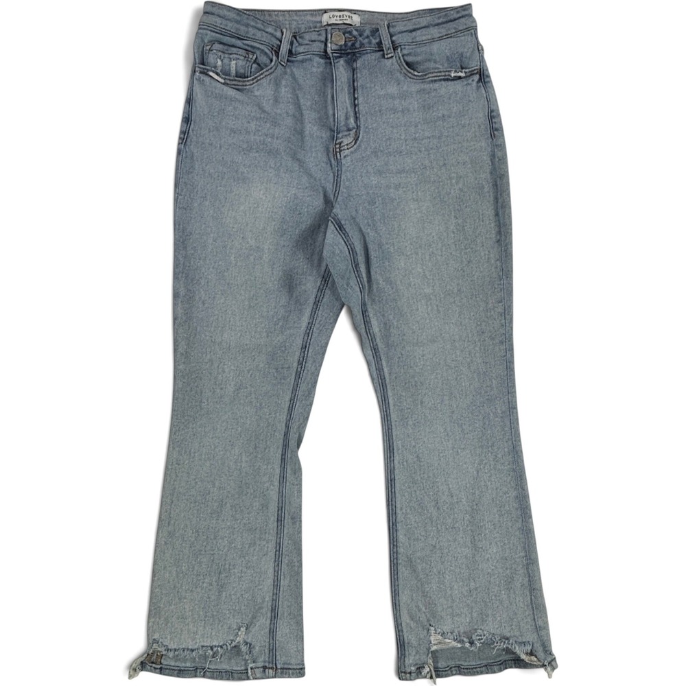Lovervet by Vervet 16W Light Wash Distressed Raw Hem Cropped Kick Flare Jean 16W